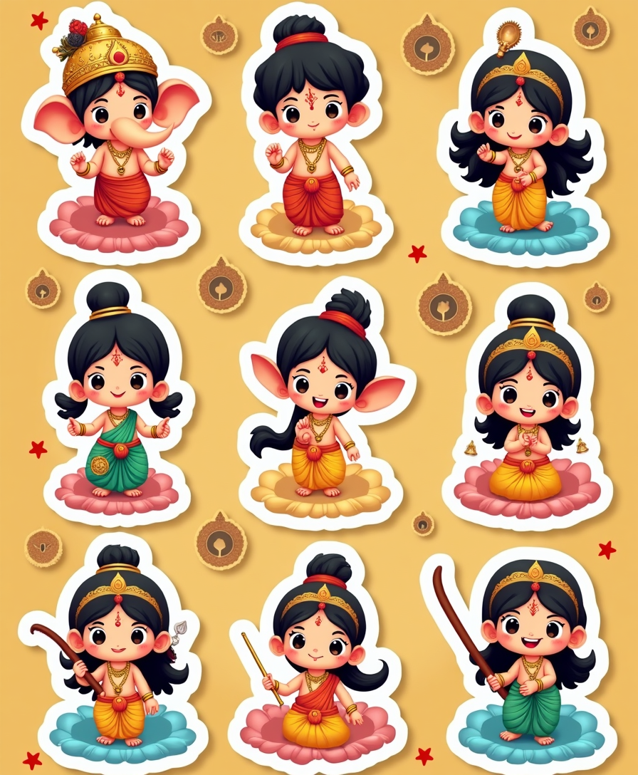 Indian Gods - Religious - Stickers Sheet v19